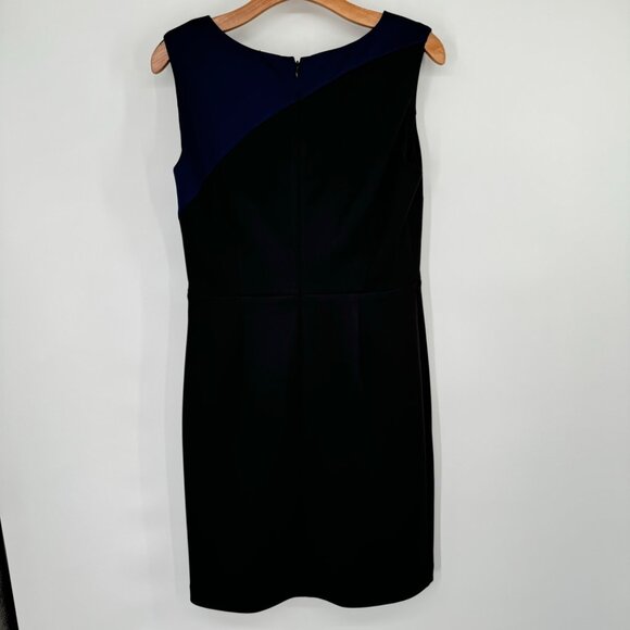 Ellen Tracy Sleeveless Color Block Sheath Dress Size 8 Navy Black scuba knit - Picture 10 of 14